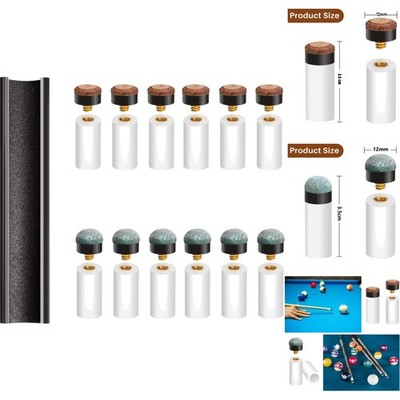 12 Pcs Pool Cue Tips Kit Screw On Replacement 10/12/13mm with Ferrules Sharpener