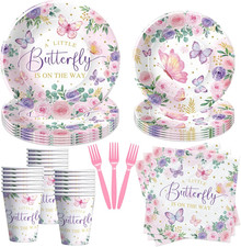 Butterfly Baby Shower Decorations Tableware Girl, Floral a Little Butterfly Is o