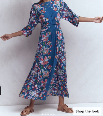 Boden Imelda Kimono Jersey Midi Dress Blue Botanical Floral US 6P