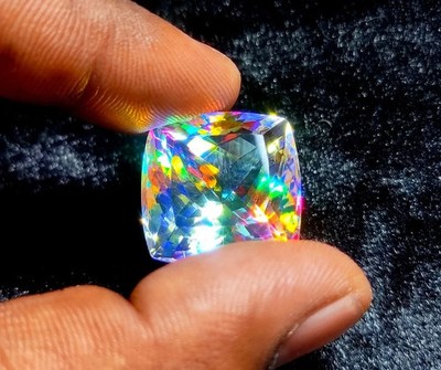 50 Ct Natural Mystic Topaz Rainbow Color Cushion Certified Loose Gemstone