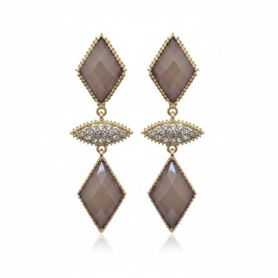 Cherry Women's Long Resin Brown, Rhinestone Gold Tone Pierced Earrings NWT