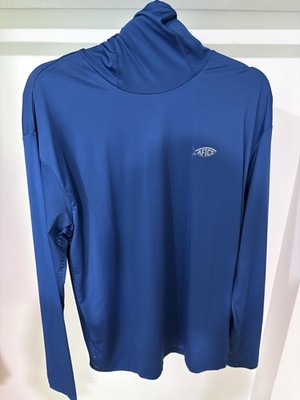 AFTCO Fish Ninja LS Hood Mens Medium Royal Blue Performance Fishing Hoodie NWT