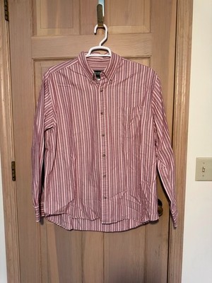 Eddie Bauer Red Stripped Relaxed Fit Button Up Large