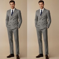 Light Gray Men's Suits Double Breasted Office Work Daily Formal Wedding 2 Piece