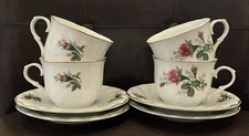 Set of 4 Lynns Victorian Rose Coffee/Tea Cup & Saucers China