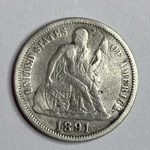 1891 Seated Liberty Silver Dime VG+-F Flat Nice Details Sharp Date