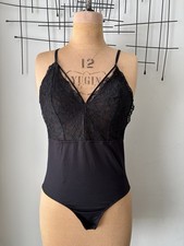 Pieces PCNICHELLE Body Suit Black Uk12 Non-wired Bra Laces Low-cut V-neck Sexy