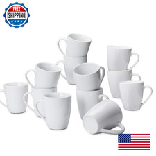 Amazon Basics Porcelain Coffee Mugs, Heat Resistant, Microwave/Oven Safe, 12-Pac