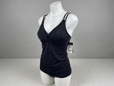 LAUREN RALPH LAUREN Double Strap Twist Tankini Top Size 6 Black Underwire NWT