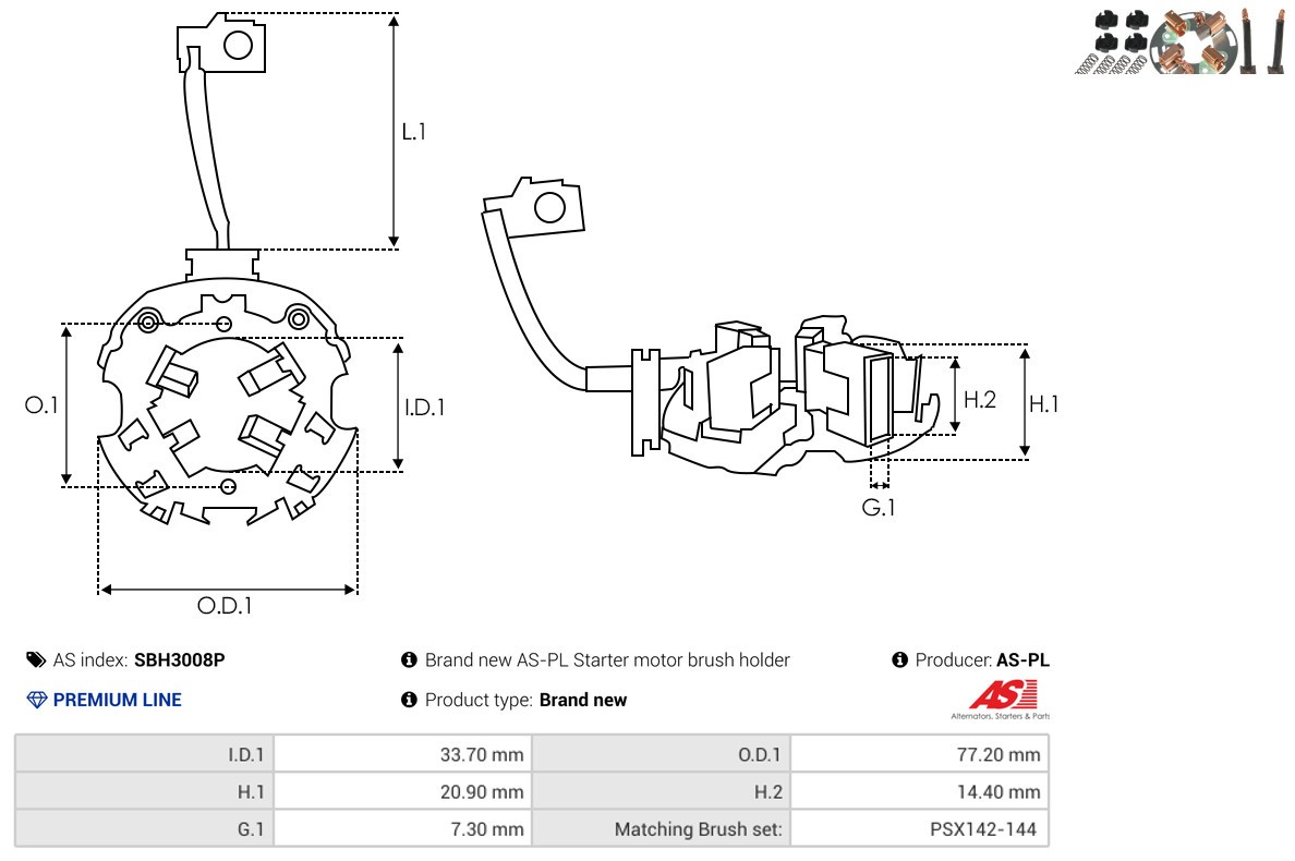 Fits AS ROZRUSZNIKI I ALTERNATORY SBH3008P STARTER BRUSH