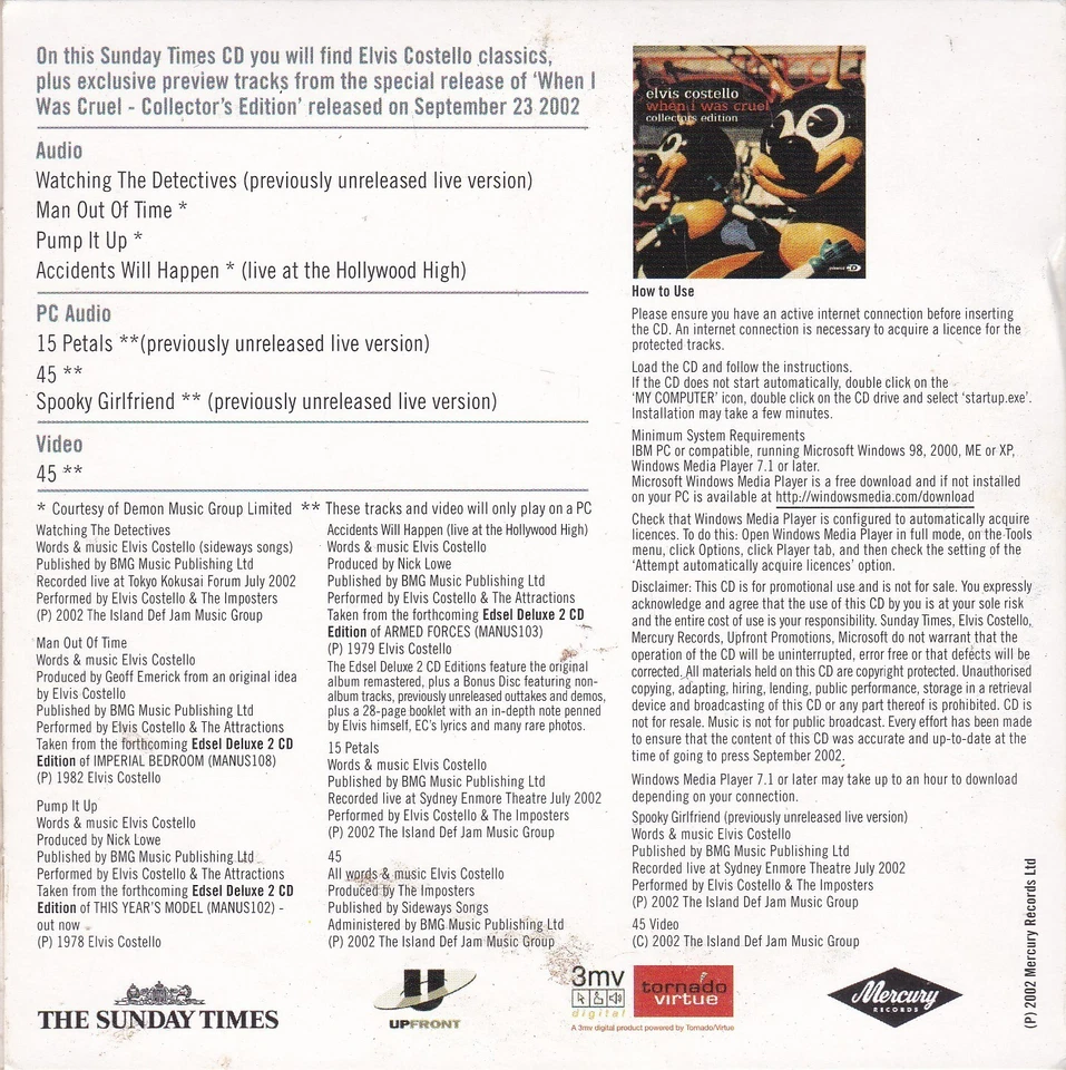 ELVIS COSTELLO ( THE SUNDAY TIMES Newspaper Enhanced CD ) - Bild 2 von 3