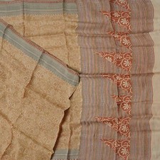 Namaste Vintage Brown Sarees 100 Pure Silk Printed Indian Sari 6YD Craft Fabric
