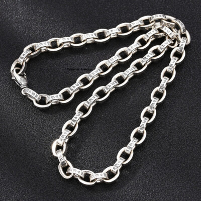Solid S925 Sterling Silver Chain Men 8.5mm Six Words Cable Link