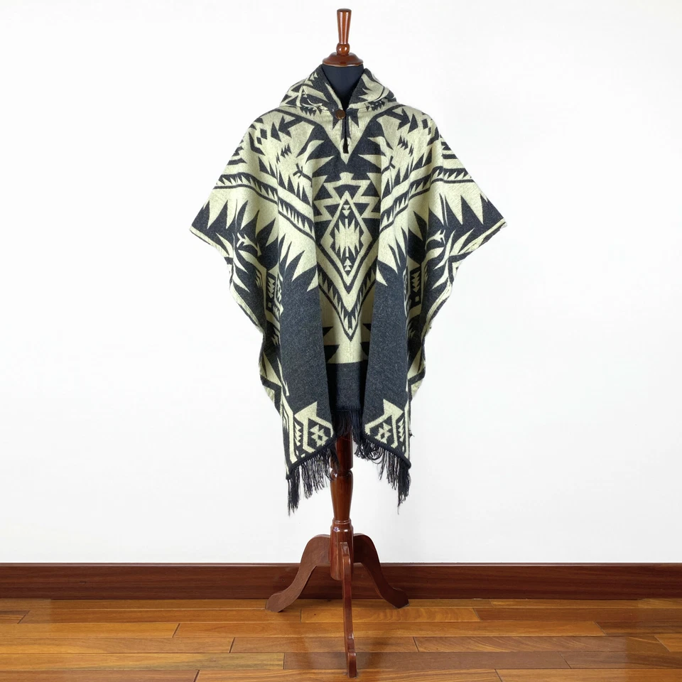 Alpaca wool Mens Unisex Hooded Poncho Aztec all seasons boho hippie Halloween - Image 2 of 4