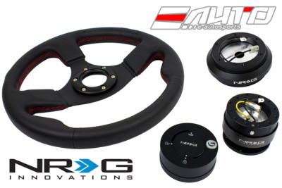 NRG 320 Race Leather Steering Wheel RD/190 Hub/2.0 Quick Release Black/Lock Matt