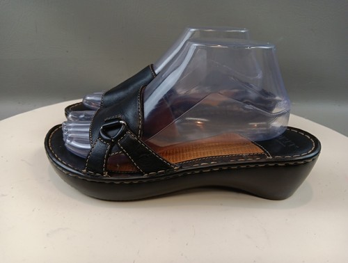 Born Women's Slide Sandals Size 9 Black Leather Stacked Heels - Picture 6 of 24