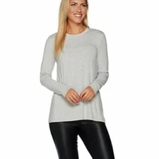 H by Halston Essentials Long Sleeve Crew Neck Top Sz XS Heather Shade Gray Grey