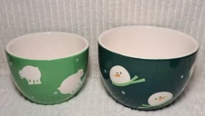 Polar Bear Soup Bowls Snowmen Christmas Nesting Green Cereal Serving Set of 2