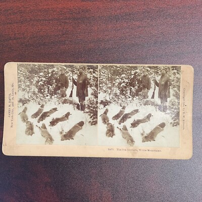 Stereoview The Fox Hunters In Snow White Mountains New Hampshire
