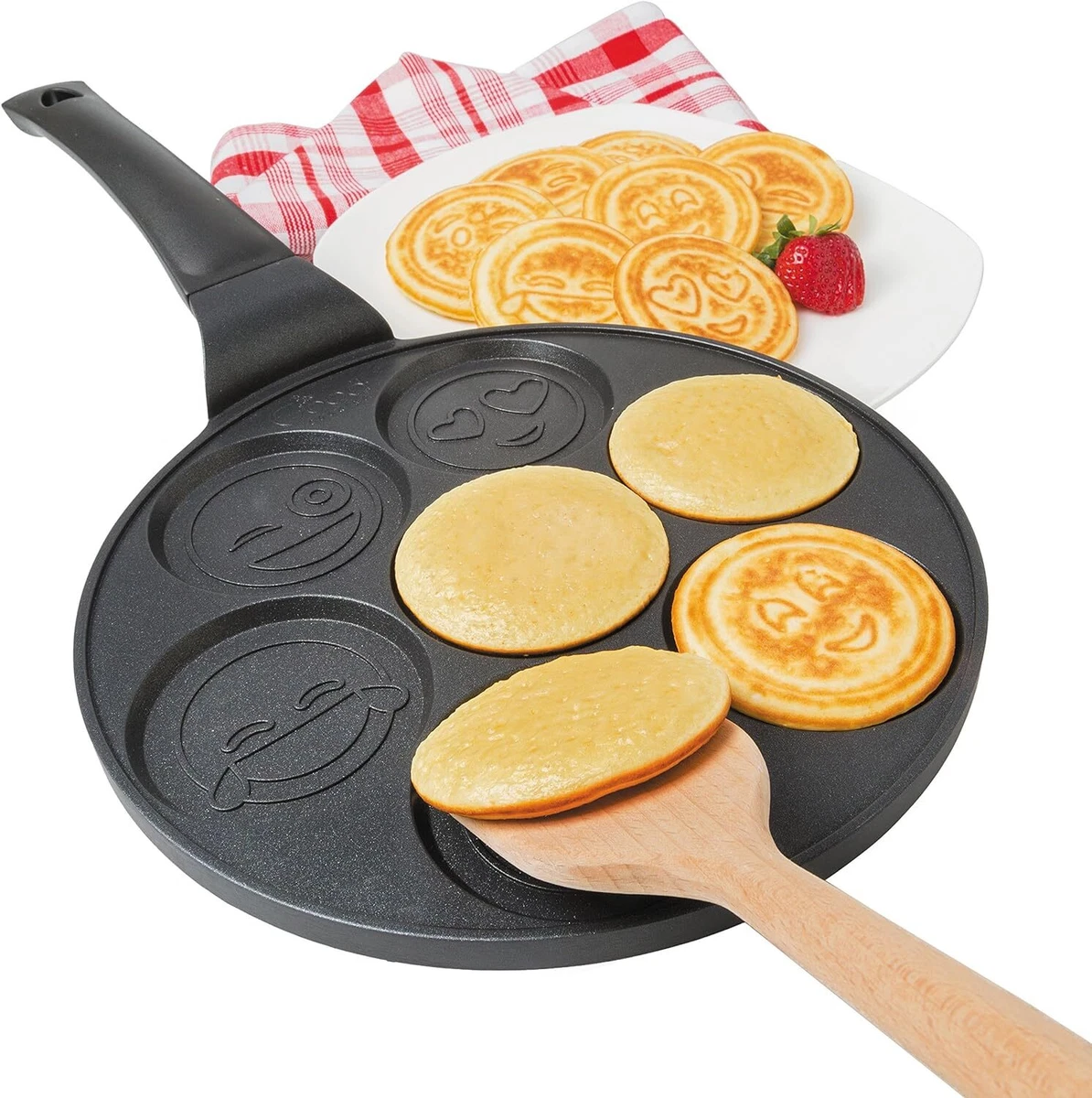 Emoji Smiley Face Pancake Pan Non stick Pan Cake Griddle with 7