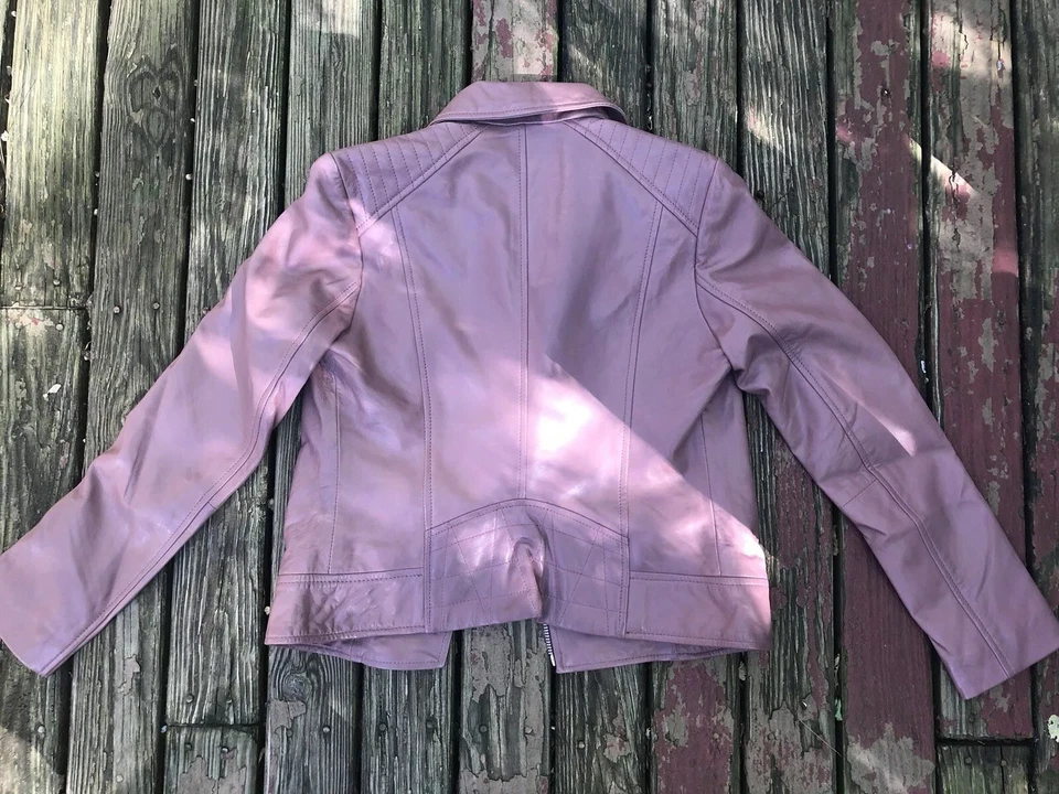 New $368 BB Dakota XS Real Leather Pink Rose Taupe Moto Jacket Coat - Image 4 of 4
