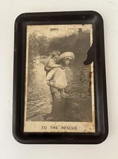Vintage VOLLRATH 0046 Bakelite Tip Tray with Applied Postcard “To The Rescue”