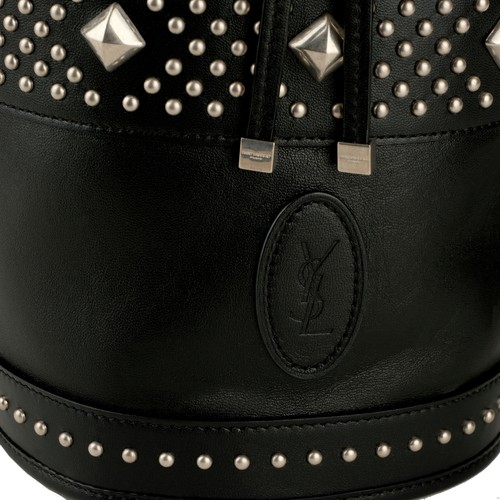 YVES SAINT LAURENT Bahia Studded Black Leather Drawstring Bucket Shoulder Bag - Picture 9 of 11