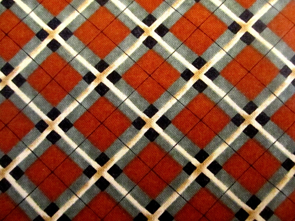 Cotton Fabric Rust Green Diagonal Check Quilt Cotton SSI Debbie Mumm BTYx44 - Image 3 of 4