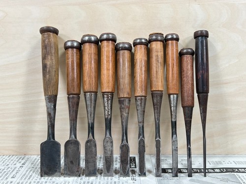 Vintage Japanese Chisel 10set Nomi /Hand Plane Saw Iron Hammer Hand Tool/d64 - Picture 19 of 24