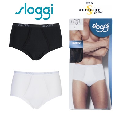 Sloggi Maxi Briefs Mens Basic Cotton in Black or White with Keyhole Fly - 1 Pack
