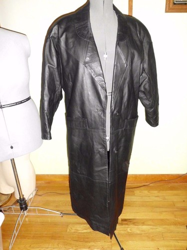Mid Calf Black Leather Coat Size 