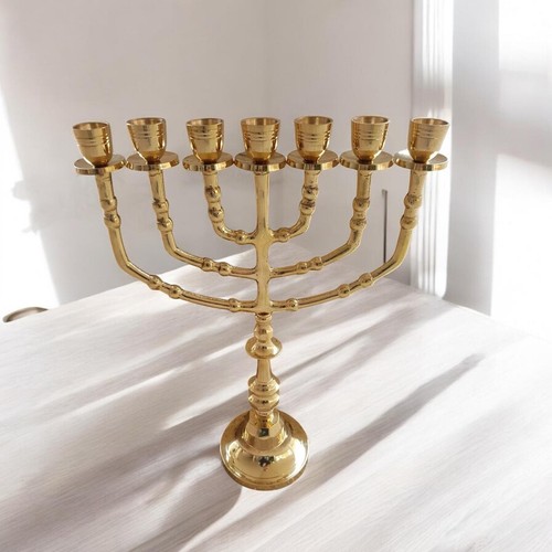 Candelabro Jerusalén latón cobre auténtico XXL 14" vintage Israel Menorá - Imagen 15 de 17