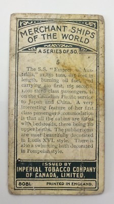 imperial tobacco australia limited Merchant Ships World SS Empress Australia Vessel Imperial Tobacco Card 5  F113