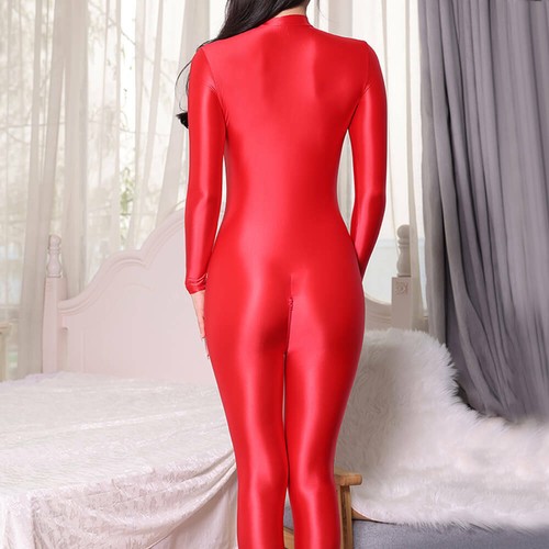 Mono corporal S-XL satinado brillante gatsuit con cremallera mono abierto manga larga - Imagen 14 de 27