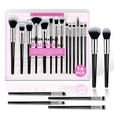 Makeup Brush Set 14 Pcs Premium Synthetic Brushes for Face Eyes Black