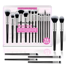 Makeup Brush Set – 14 Pcs Premium Synthetic Brushes for Face & Eyes (Black)