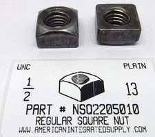 1/2-13 REGULAR SQUARE NUTS STEEL PLAIN 13/16 AF X 7/16 TH (100)