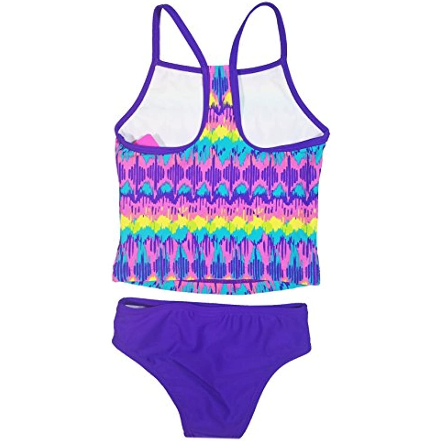 Speedo Girls Sporty Splice Tankini 2 Piece Swimsuit (14, Purple Teal Reflection)