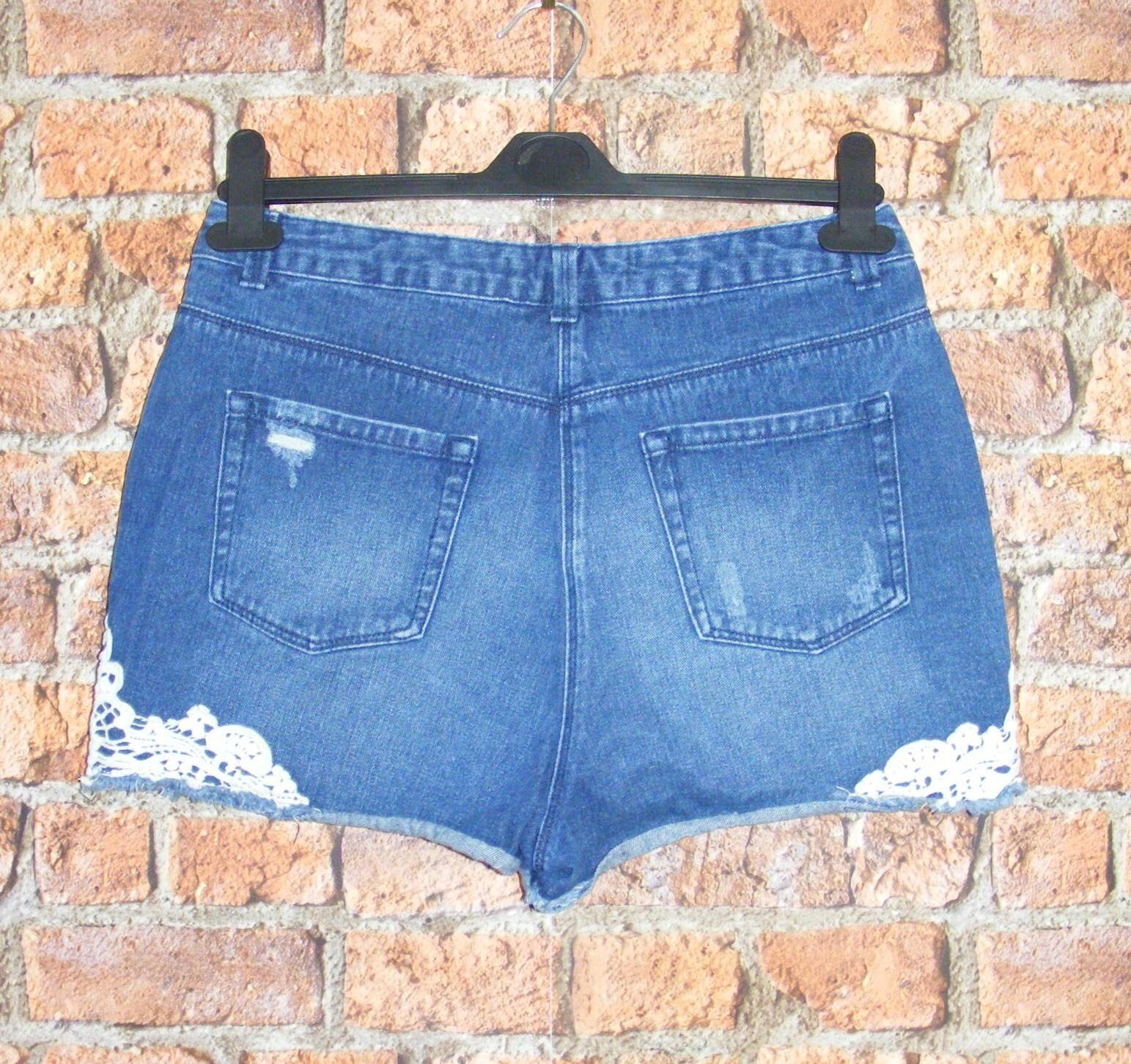 Papaya denim festival hotpant shorts size 10 high waist frayed crochet