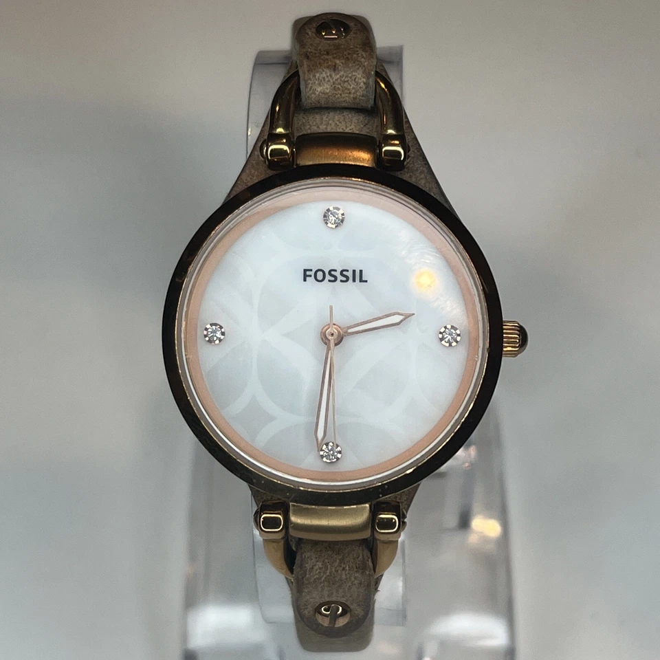 Reloj para mujer Fossil Georgia ES3151 cuero tostado analógico esfera plateada BATERÍA NUEVA Foto 2 de 4