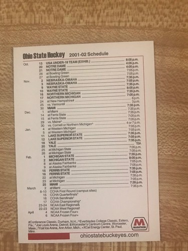 2001-02 Ohio State Hockey Schedule - Picture 2 of 2