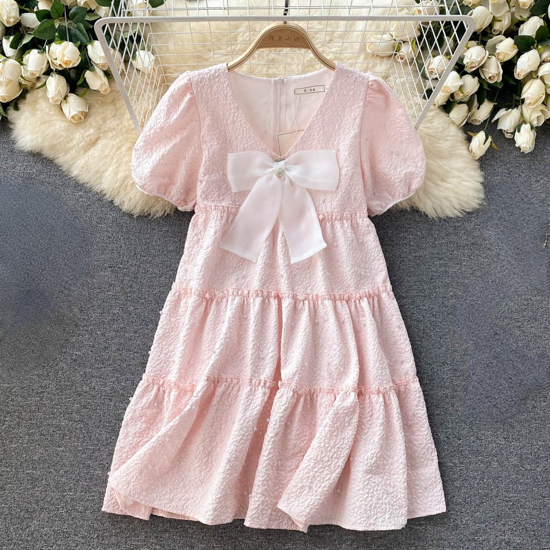 Babydoll Puff Sleeve Tiered Mini Dress
