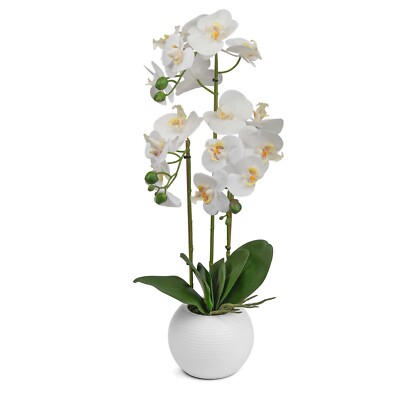 Künstliche Orchidee Blumenaufsteller im Topf 60 cm weiß realistisch Home Party Deko