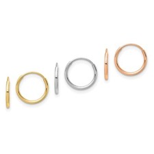 Real 14kt Tri Color 3-pair Hoop Earrings Set