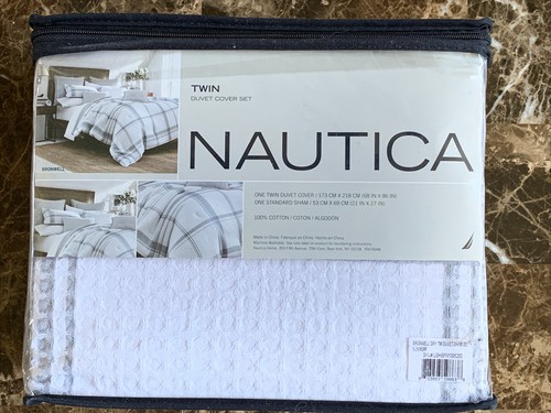 Nautica Bronwell Twin Duvet Cover & Sham Set Gray White Cotton New - Picture 6 of 8