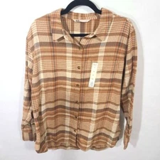 SO Goods For Life Women's Medium Flannel Plaid Shirt Long Sleeves NWT