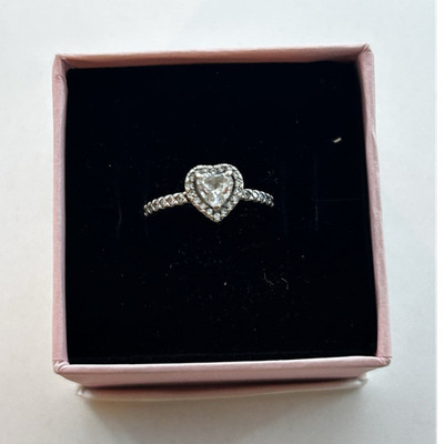 Silver Heart Ring with White Stones in Box