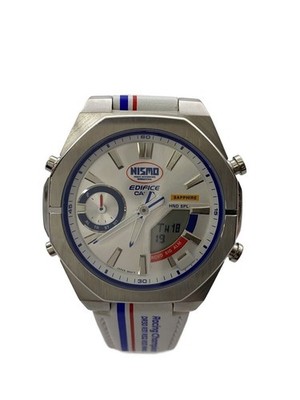 CASIO EDIFICE Ana-Digi Quartz Watch Silver/Brown Leather