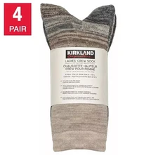 Kirkland Signature Ladies Merino Wool blend crew sock size 6-10 1/2 4 pair New