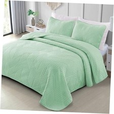 Ultrasonic Full Queen Quilt Bedding Set, Lightweight Mint Green Bedspreads